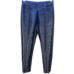 Ramy Brook Lucinda Metallic Blue Lamé Pants Skinny Ankle Zip High Rise Size 00